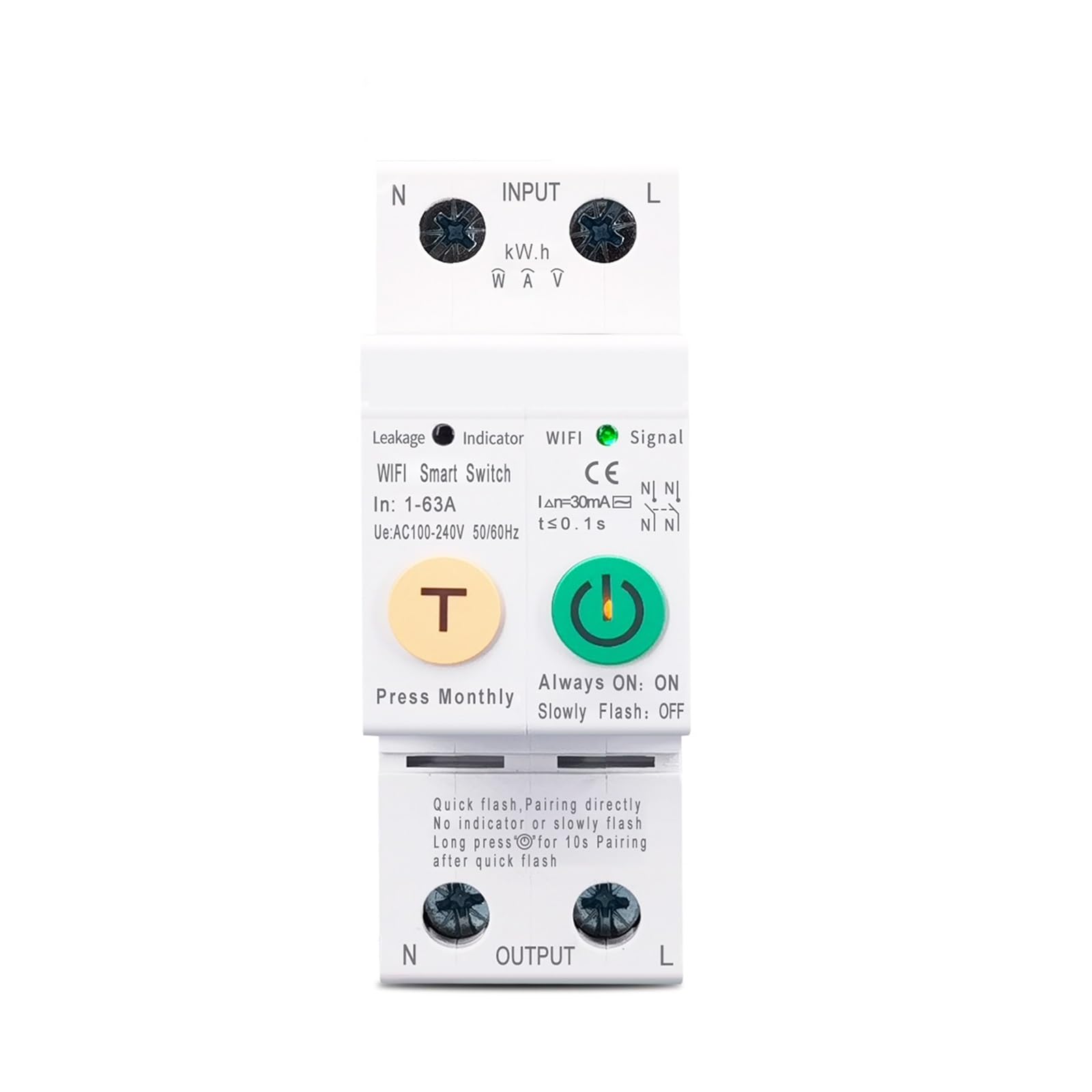 Medidor de energía Kwh y disyuntor inteligente 63A 2P con control remoto Tuya
