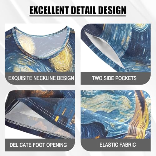 ALAZA Starry Sky House Van Gogh Pajamas Set Short Sleeve Cotton Sleepwear Summer Pjs 2 Piece 5-14Y4