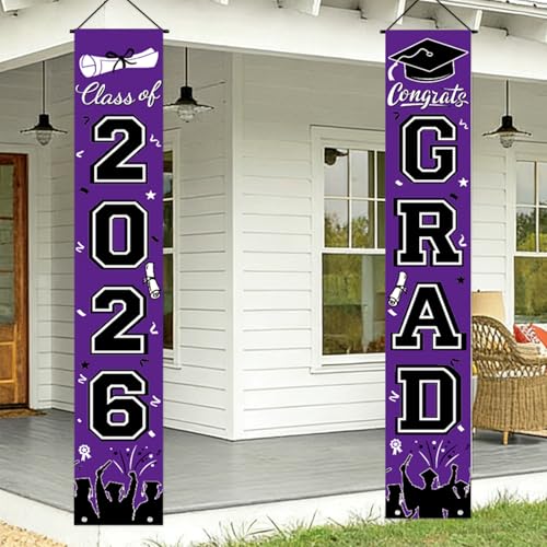 Image of Graduation Banner Class of 2026, Purple Graduation Decorations 2026 Porch Banner, Congrats Grad Decorations for Door and Porch Party Supplies