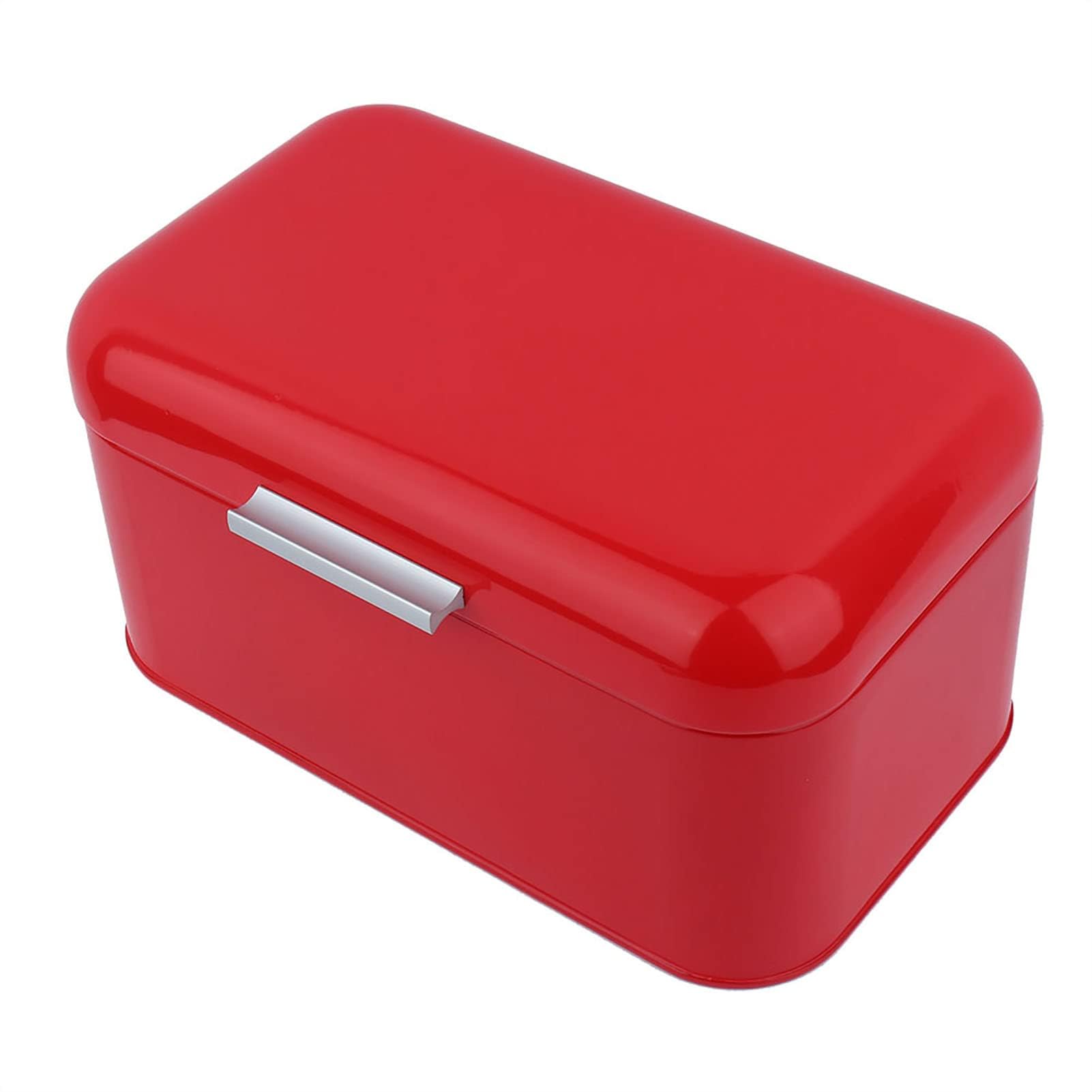 Panera de metal de 30,5 x 18,1 x 16 cm Caja de pan de metal retro de color sólido color sólido estilo retro con tapa gran capacidad ideal para la encimera de la cocina (rojo)