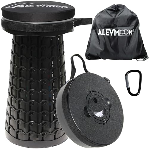 Upgraded Collapsible Stool with Cushion, 880Lbs Max Weight, Portable Folding Height Adjustable Lightweight Retractable Telescoping Stool for Camping Outdoors Fishing Hiking Travel BBQ with Carry Bag