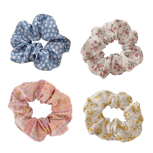 QEDBOJE 4 pezzi Scrunchies per Capelli in Raso, morbido, elastico, grande, Elastico in Scrunchies, Set Elastici Capelli Stoffa Raso per Donne Ragazze