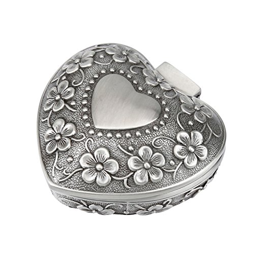 OUNONA Schmuckdose aus Metall mit eingearbeiteten Rosenornamenten,Herzförmige,Schmuckkästchen,klassisch,Muttertagsgeschenk für Frauen und M?dchen Cover