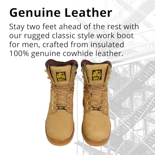 WOLF Work Boot | 100% Genuine Upper Leather | Oil Resistant | Electrical Hazards | Non-Slip Rubber Sole | Padded Collar | Construction | Industrial PPE3