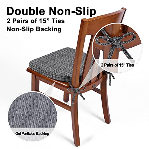 Shinnwa Kitchen Chair Cushions Set Of 4 Plaid U Shape Seat Cushions For Dining Chairs With Ties High Density Foam Indoor Chair Pads With Machine Washable Cover, 17 X 16.5 Inches, Flint Grey #TOP3