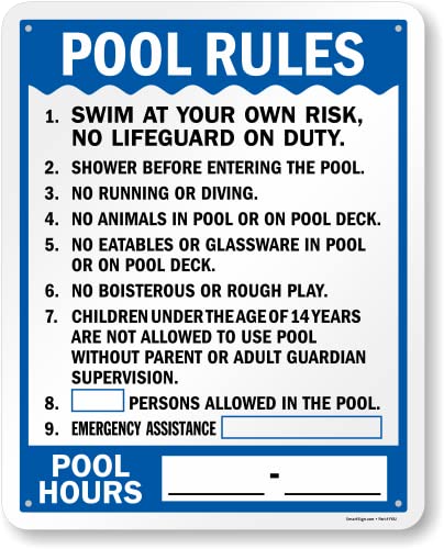 Cartel metálico SmartSign reglas de piscina 30 x 24 in miniatura 1