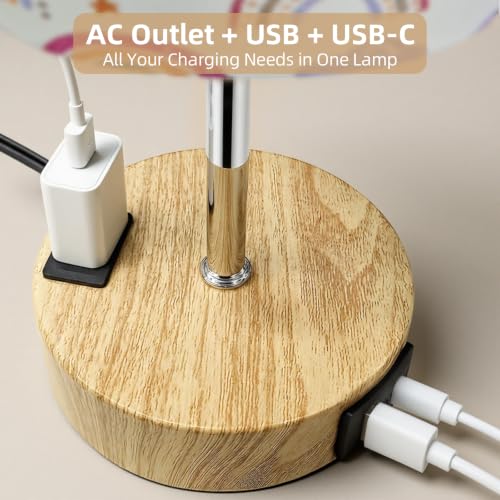 Image of Bedside Table Lamp, Dimmable Touch, AC Outlet, USB A+C (SunRainbow)
