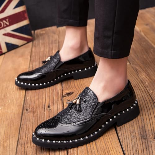 Men’s Business Casual Slip-On Loafers - Tuscan Patent LeatherNon-Slip Rubber Sole Hidden Wedge - Stylish Black for Nightclub & Hairdresser Scenes2