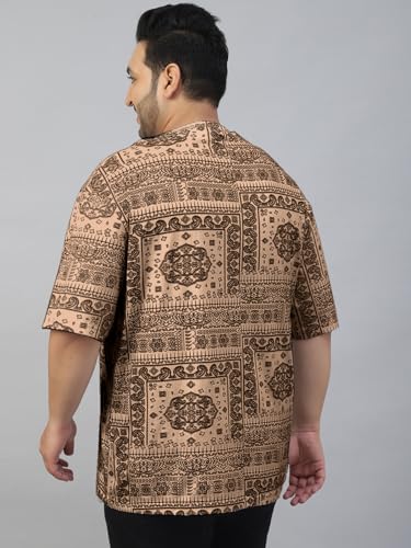 Image of Veirdo 100% Pure Cotton Oversized Loose Baggy Fit Drop Shoulder Paisley Printed Plus Size T-Shirt for Men (Sizes: 2XL to 5XL)
