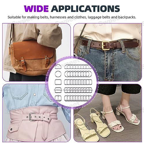 Swpeet 5 Style Metal Buckles - Adjustable Slide, D Ring, Circular Ring