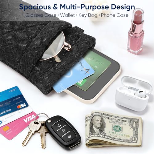 Image of FINTIE Double Eyeglasses Case with Carrying Strap, Portable Squeeze Top Microfiber Soft Glasses Case Sunglass Pouch