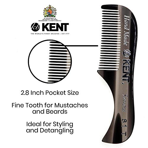 Kent Handmade Set Of Graphite Combs - 81T Beard And Mustache Comb And Fot Pocket Comb, Hand Polished Soft Rounded Teeth, Beard Care Kit, Travel, And Home, Daily Grooming #TOP2
