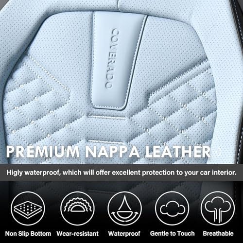 Image of Coverado Seat Covers, Leather Seat Covers for Front Seats, Black and Blue Car Seat Covers, Waterproof Car Seat Protectors, Auto Seat Cushion, Front Driver Seat Cover Universal Fit Most Cars SUV