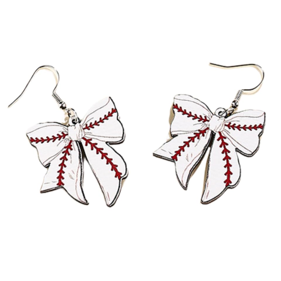 Rugby Football Baseball Bow Earrings World Cup Game Wooden Earrings for Ball Fans-E