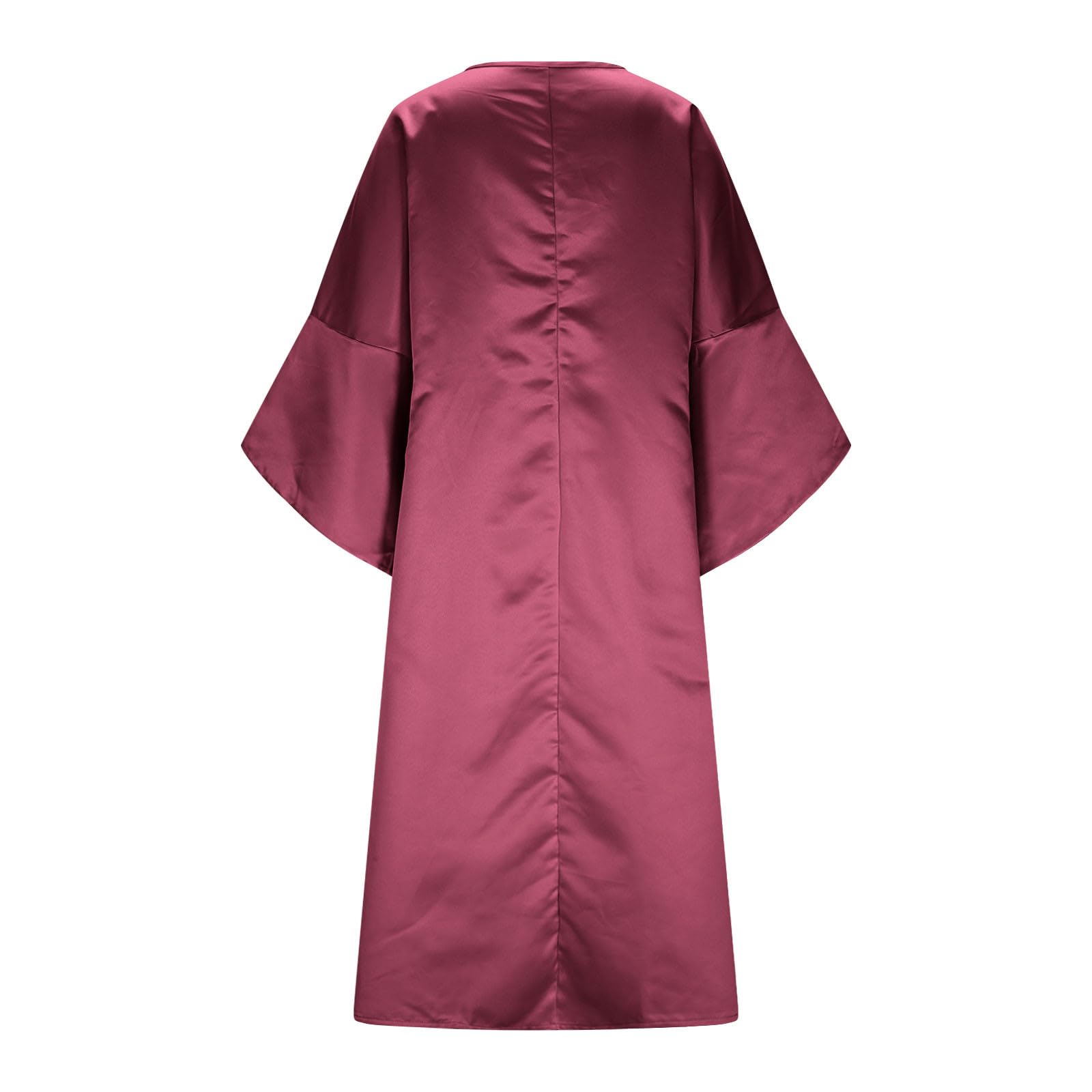 Abito midi da donna in raso a mezza manica moderno alla moda con maniche a pipistrello increspato con spilla di cristallo staccabile elegante abito casual in seta per matrimoni, cocktail, feste