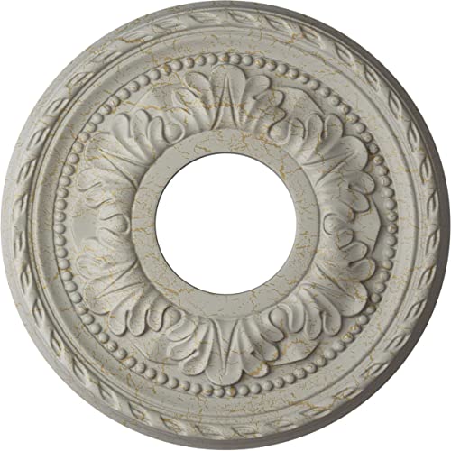 Image of Ekena Millwork CM11PMPCC 11-3 /8 inch x 3-5 /8 inch x 7 /8 inch Palmetto Ceiling Medallion, Pot of Cream Crackle