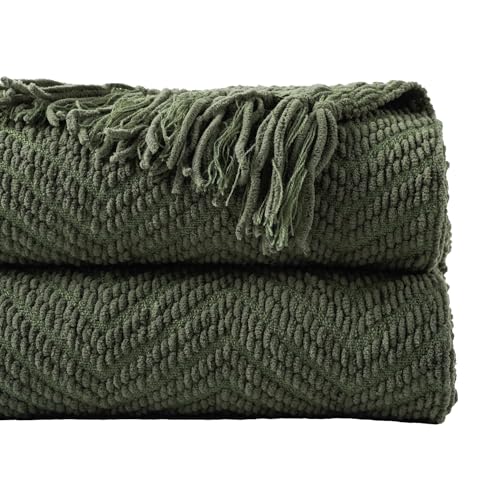 BATTILO HOME Olive Green Chenille Throw Blanket...