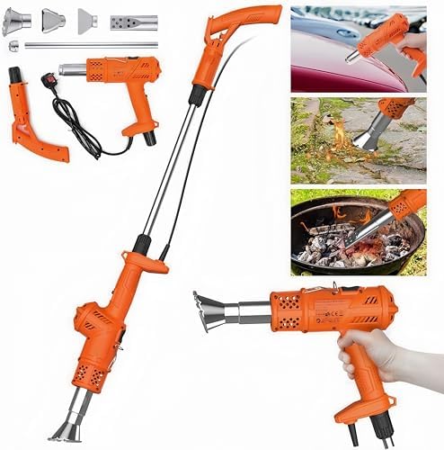 KKPOT 3 in 1 Electric Weed Burner,Electric Thermal Weeding Stick, Garden Weeder Tool with 5 Replacement Nozzles for Flame Weeding,Roofing,Melting Ice (Orange)