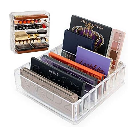 ROWNYEON Acrylic Makeup Organizer Compact Makeup Palette Organizer 8 Spaces Eyeshadow Pallet Makeup Organizer Holder For Vanity Clear Cosmetics Makeup Drawer Organizer With Removable Dividers Cover