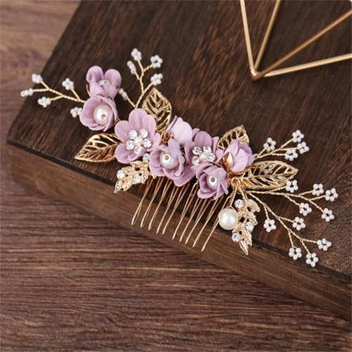 Peine para cabello de novia con perlas y flores blancas miniatura 7