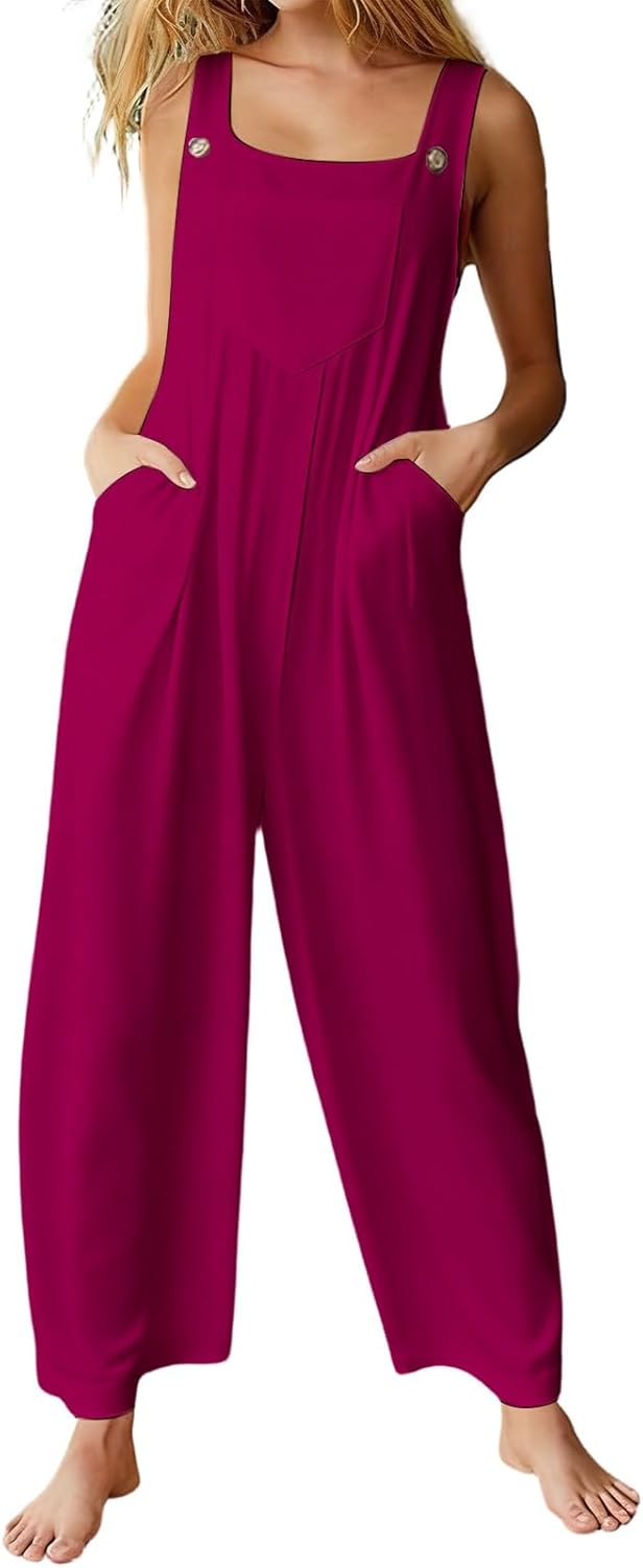 Summer Jumpsuits For Women 2026 Plus Casual Overalls Loose Sleeveless Rompers With Pockets Beach Travel Outfits