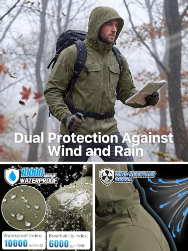 Image of FREE SOLDIER Men's Waterproof Softshell Jacket Fleece Lined Outdoor Jacket Tactical Military Hoodie Windbreaker