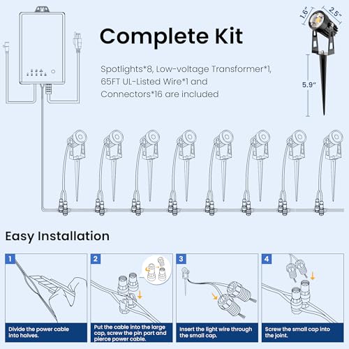 Low Voltage Landscape Spot Lights with 60W Transformer and 65FT Wire 8 Pack - image 7