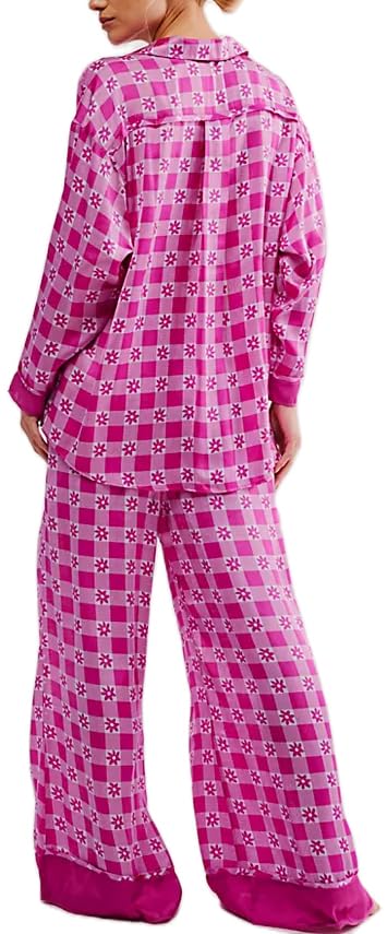 Image of LILTWIST Silk Satin Pajamas Set for Women 2 Piece Floral Pjs Wide Leg Lounge Pants Set Long Sleeve Button down Pj Shirts Set