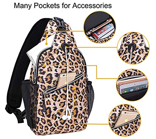 MOSISO Mini Sling Backpack,Small Hiking Daypack Pattern Travel Outdoor Sports Bag, Leopard Print - Image 3