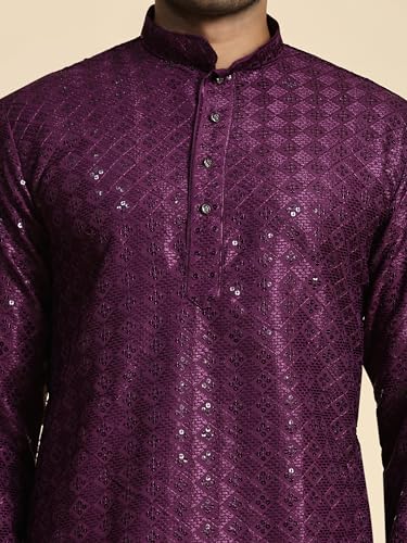 Image of Pro-Ethic Style Developer Men Silk Striped Father Son Matching Ethnic Wear Embroidery Mirror Work Kurta Pyjama Set |(Combo)B-117