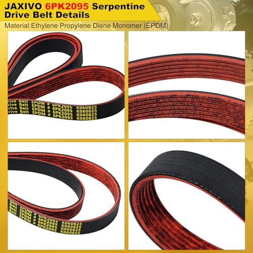 Image of 6PK2095 Serpentine Belt V-Ribbed Drive Belt for 13-15 ILX,98-05 DeVille,01-07 Town & Country,03-08 Mazda 6 S,01-07 Grand Caravan,05-11 Chrysler 300,05-08 Magnum,12-15 Civic,K060825 Red