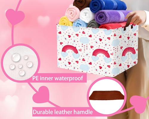 Image of Valentines Day Basket Large Foldable Heart Shaped Storage Box for Gifts Kids Empty Storage Bins Rectangular Toy Organizer Decor (Rainbow Love)
