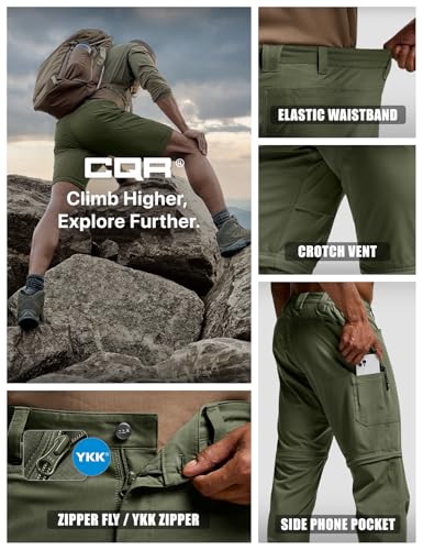 Image of CQR Men's Convertible Cargo Tactical Pants, Water Resistant Outdoor Hiking Pants, Zip Off Lightweight Stretch Work Pants