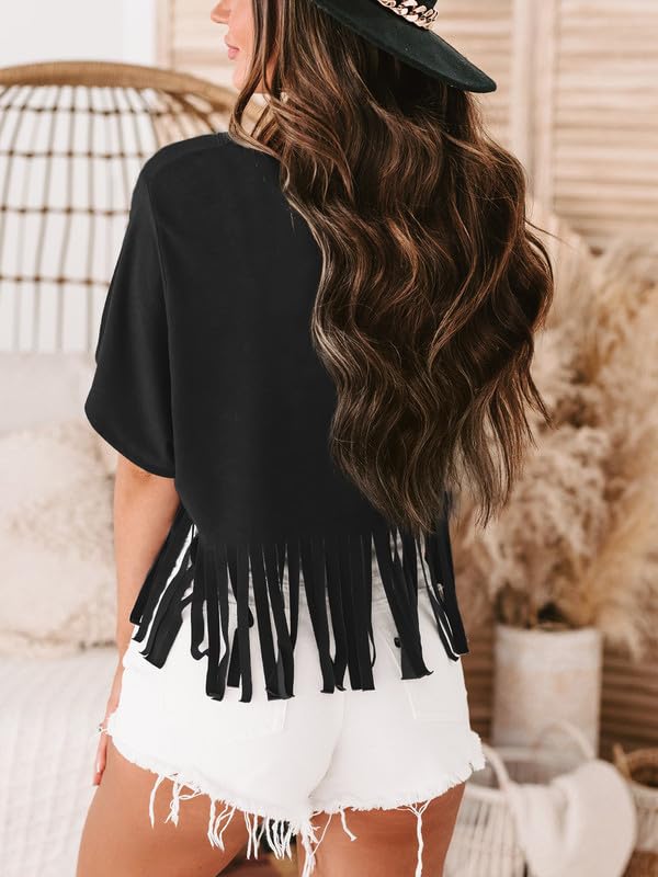 Women Graphic Tees Western Shirts Vintage Cowgirl Fringe Shirt Country Concert Tops Short Sleeve4