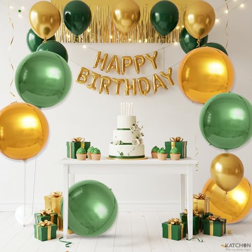 Image of KatchOn, Sage Green and Gold Foil Balloons - 22 Inch, Pack of 6 | Mylar Balloons for Graduation Decorations 2026, Birthday, Engagement, Bridal Shower | Green and Gold Graduation Party Decorations