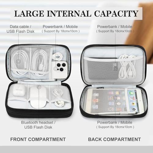 Image of FYY Electronic Organizer, Large Travel Cable Organizer Bag Pouch Electronic Accessories Carry Case Portable Waterproof Double Layers All-in-One Storage Bag for Cable, Cord, Charger, Pattern Black