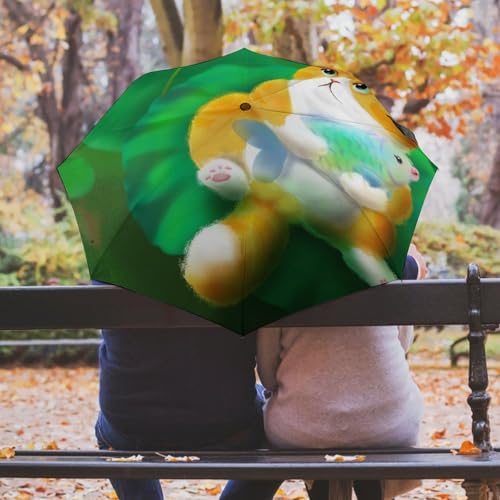Parapluie automatique compact avec motif cerf et mât robuste