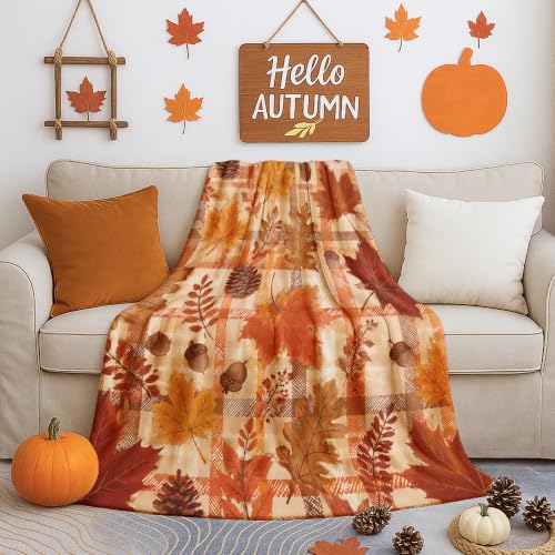 Couverture en fourrure pelucheuse et raffinée aux détails d'automne pour lit