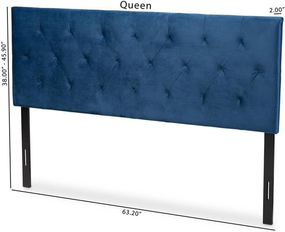 Pemberly Row Felix Full Size Upholstered Headboard, Navy Blue Velvet Fabric, Foam Padded with Diamond Tufting, Adjustable Engineered Wood Construction, Elegant Bedroom Furniture