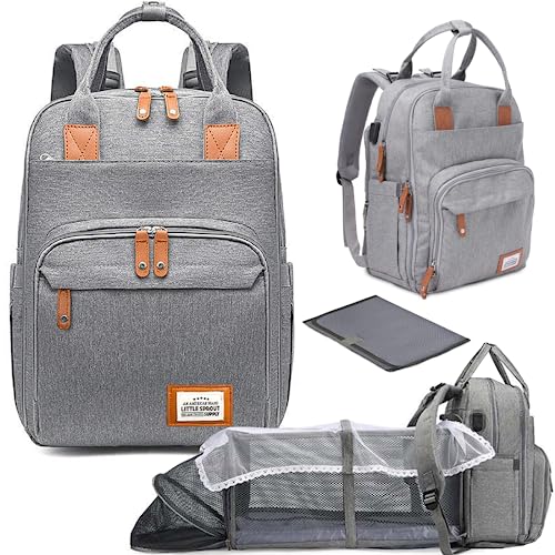Little Sprout Supply DIAPER DASH | Travel Ready Diaper Bag & Full-Cover Changing Station | Premium Performance Fabric – Stylish, Durable & Waterproof | 16-Pocket Baby Bag Backpack (Lucy Light Gray)