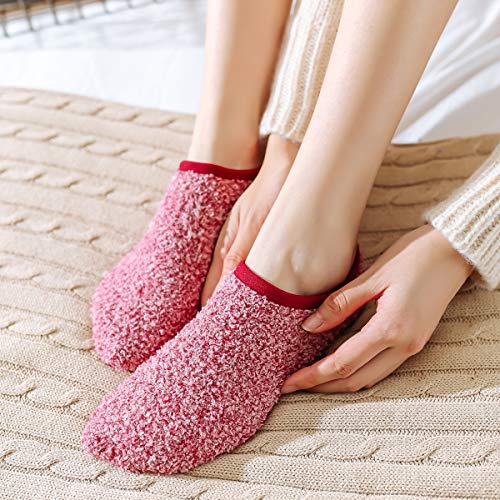 Image of SKOLA Cozy Winter Fuzzy Women Socks Grip Slippers Fluffy House Non Skid Microfiber Socks