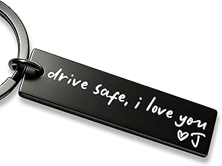 xcanartvy Drive Safe I Love You Keychain – A–Z Initial Engraved Key Ring – Personalized Gift for Husband, Boyfriend & Family