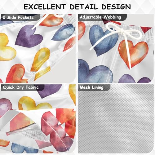 Pigsaly Boys' Swim Board Shorts Watercolor Love Hearts Boy's Swim Trunks Kids Swimwear 4T Multicolor3