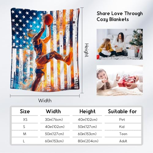 Basketball Blanket for Boys, Kids Blankets Gifts, Sports Theme Throw, Soft Fleece Throw for Couch & Bed, 60"x80"