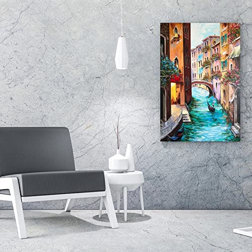 Large Venice Oil Painting Gondola Italian Wall Art Italian Wall Art Venice Canal Oil Painting Canvas Print Picture Wall Art Poster For Bedroom Living Room Decor 16X20Inch(40X51Cm) Unframe-Style #TOP3