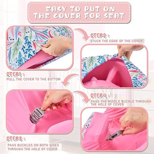 Image of Seat Cover Compatible Baby Seat, Breathable Floor Seat Cover for Girl Boy, Breathable Comfortable Seat Cover, Children Chair Protector, Easy to Install & Remove (Pink Rainbow Plus Velvet)
