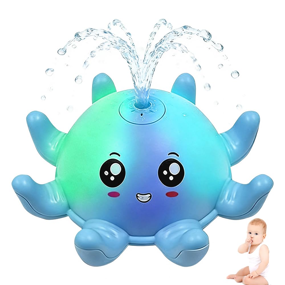 HATFRYF Baby Bath Toys, Octopus Sensory Light Up Bath Toys for Babies, Auto-Sensing Water Spray Sprinkler Toy Baths Lights, Floating Fountain Shower Toy