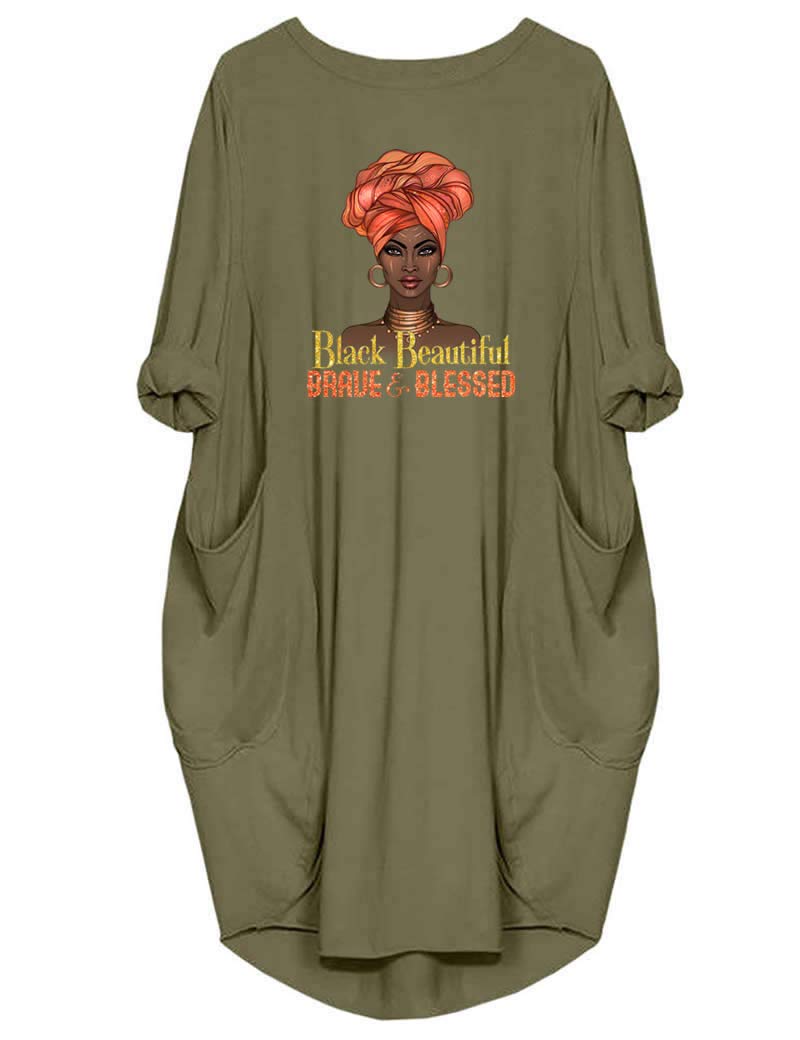 Sponsored Ad - Women's Long Sleeve Pocket Dress Black Woman Afro Brave Blessed Tunic Tops