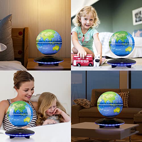 Magnetische schwebenden Globus, 6 Zoll LED Levitation schwimmende Weltkarte Globus, Auto Rotation in der Mitte der Luft mit Touch Control für Home Office Desk Dekoration aufgehängt Blau