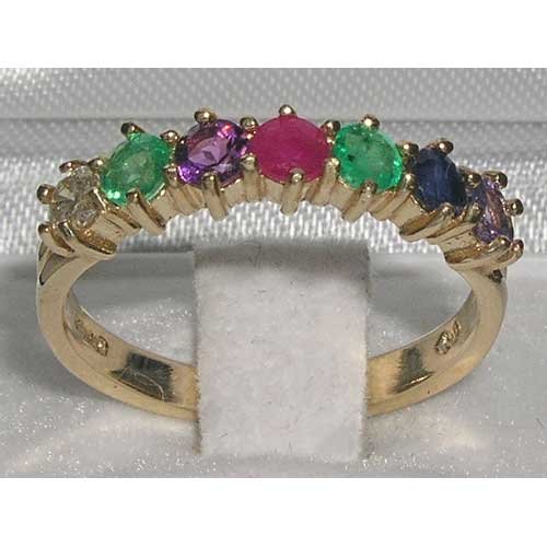 LetsBuyGold 14k Yellow Gold Natural Multi Gem and Diamond Womens DEAREST Eternity Ring - Sizes 4 to 12 Available2